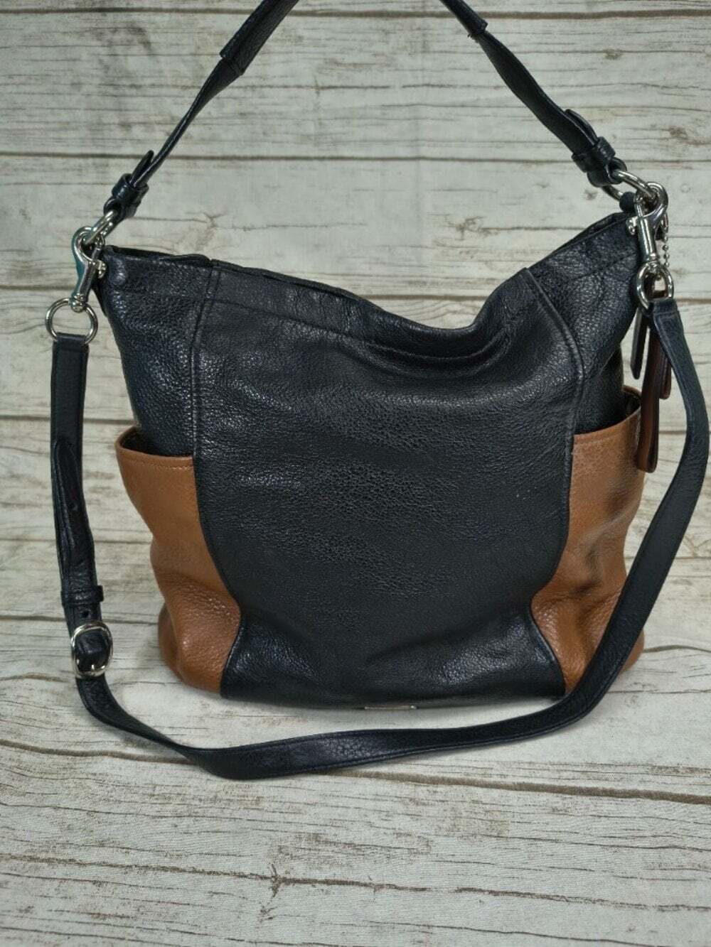 Coach Park Color Block Hobo In Black and Saddle Brown